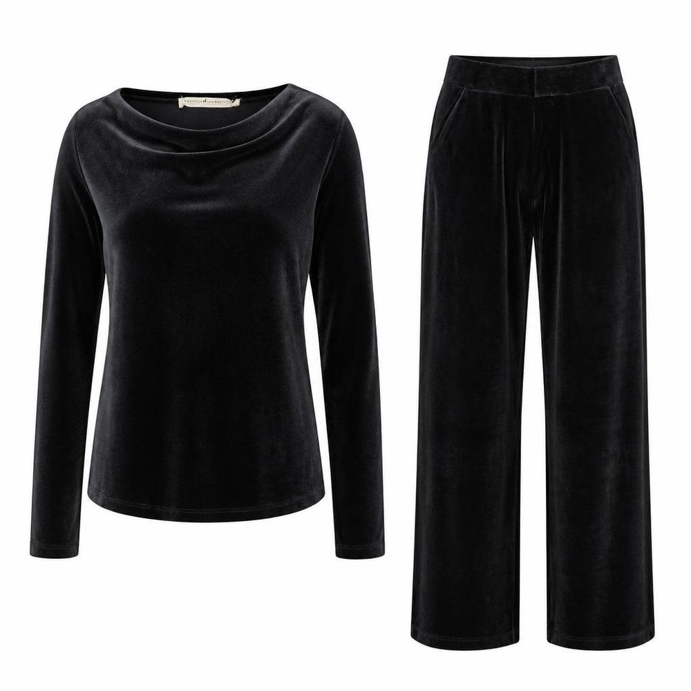 Peruvian Connection Set Womens M Black Velvet Velour Pima Cotton Knit Top Pants